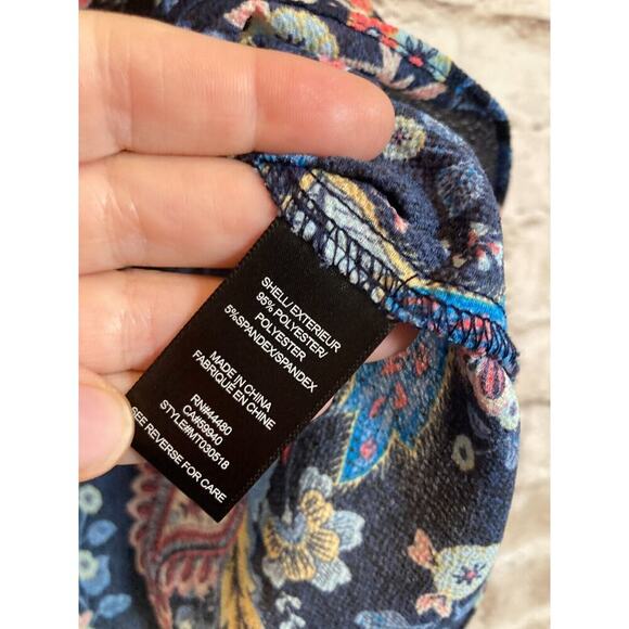 Rachel Roy Label Top Womens Large Navy Blue Floral Flutter Ruffle Sleeves Career - Picture 15 of 15